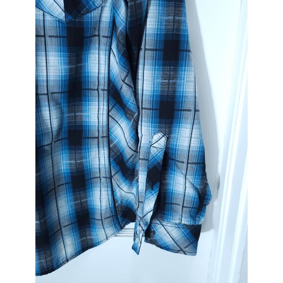 Vintage Helix XL Men's Plaid Long-Sleeve Shirt — Black/Blue Athletic Fit - Picture 7 of 10